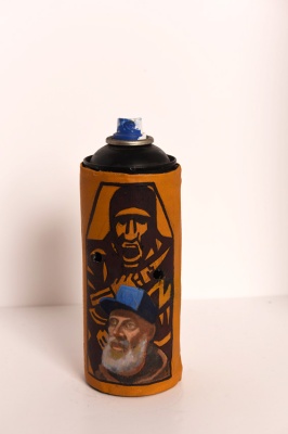 ''Human Shield'' customised empty spray can by Johnny MacAulay